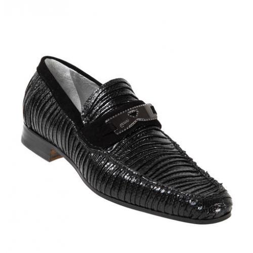 Mauri 3983 Black Genuine Plaited Karung Snake Skin/Suede Leather Shoes With Mauri Swarovski Crystals Bracelet ( Out Of Stock )